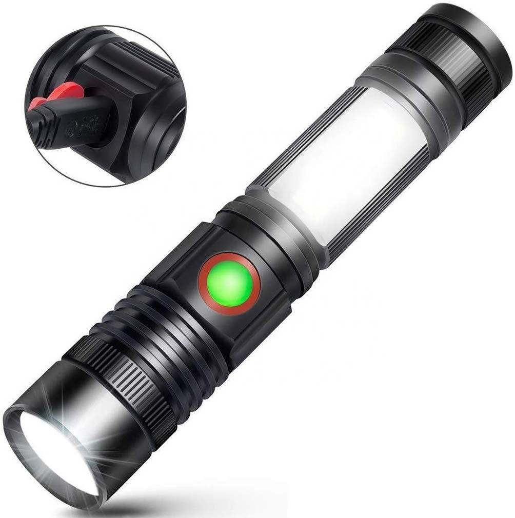 LED Flashlight Magnetic Super Bright Rechargeable LED Torch with COB Sidelight a Pocket Clip Zoomable Emergency Lamp