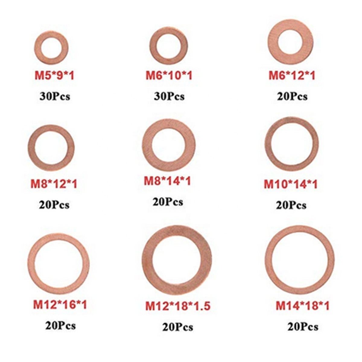 200Pcs Copper Washer Gasket Nut and Bolt Set Flat Ring Seal Assortment Kit with Box //M8/M10/M12/M14 for Sump Plugs