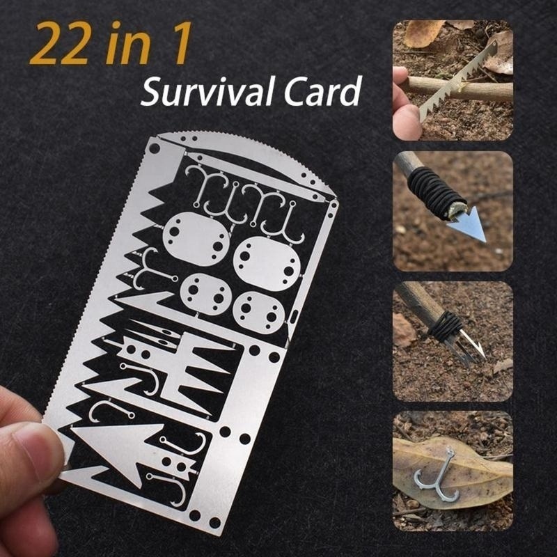 Survival Tool Card 22 In 1 Survival Card-Multi Purpose Pocket Tool Stainless Steel Survival Camping Hiking Fishing Hunting Tool