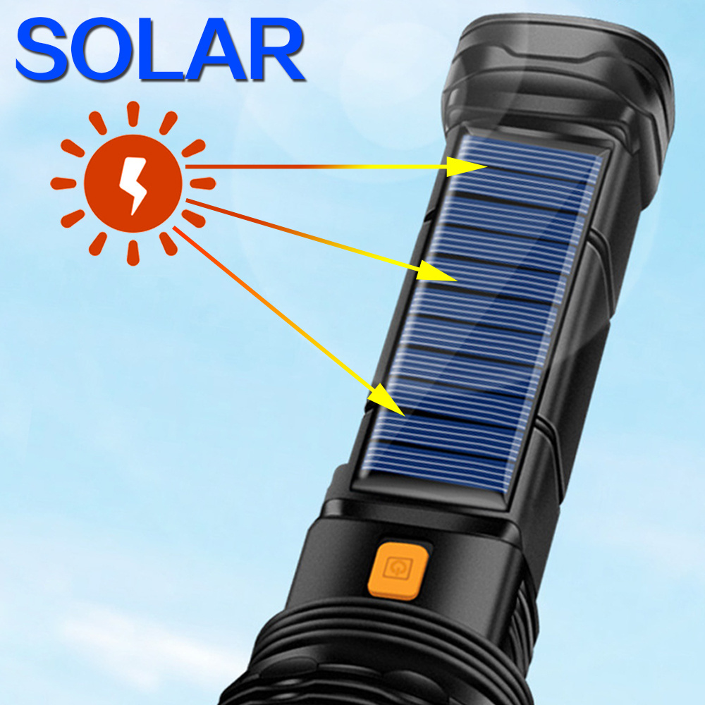 Solar/Rechargeable Multi Function 1000 Lumens LED Flashlight With Emergency Strobe Light and 1200 Mah Battery