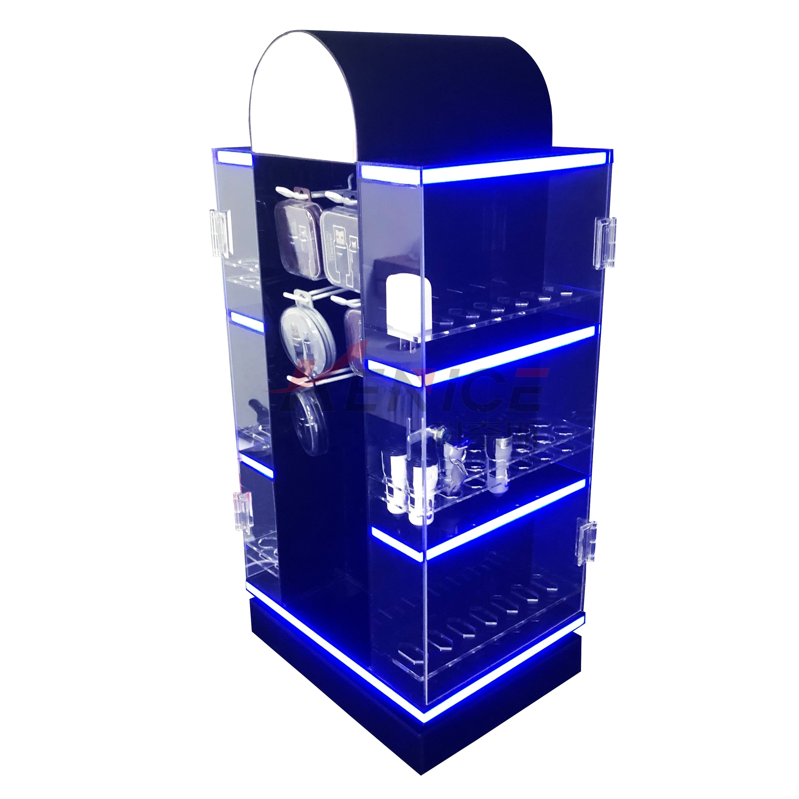 360 Rotated Lit Cell Phone Accessories Display Case / Mobile Phone Accessories Cabinet / Retail Counter Display Stands