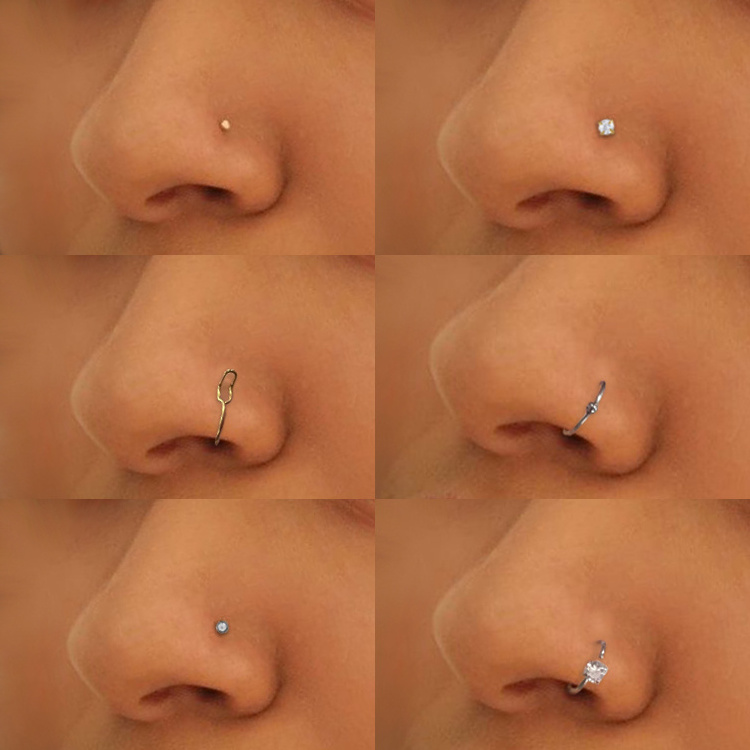 Body Cartilage Piercing Jewelry Heart Nose Ring All The Shape Zircon Inlay Stainless Steel