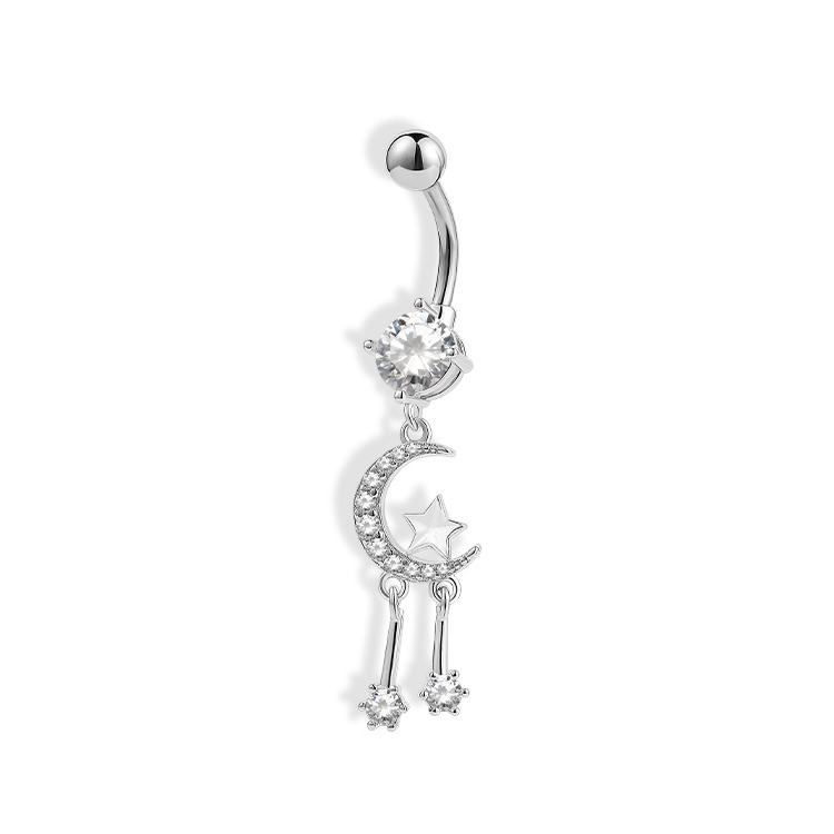 Surgical Steel Crystal Navel Piercing Moon Star Dangle Belly Rings Jewelry