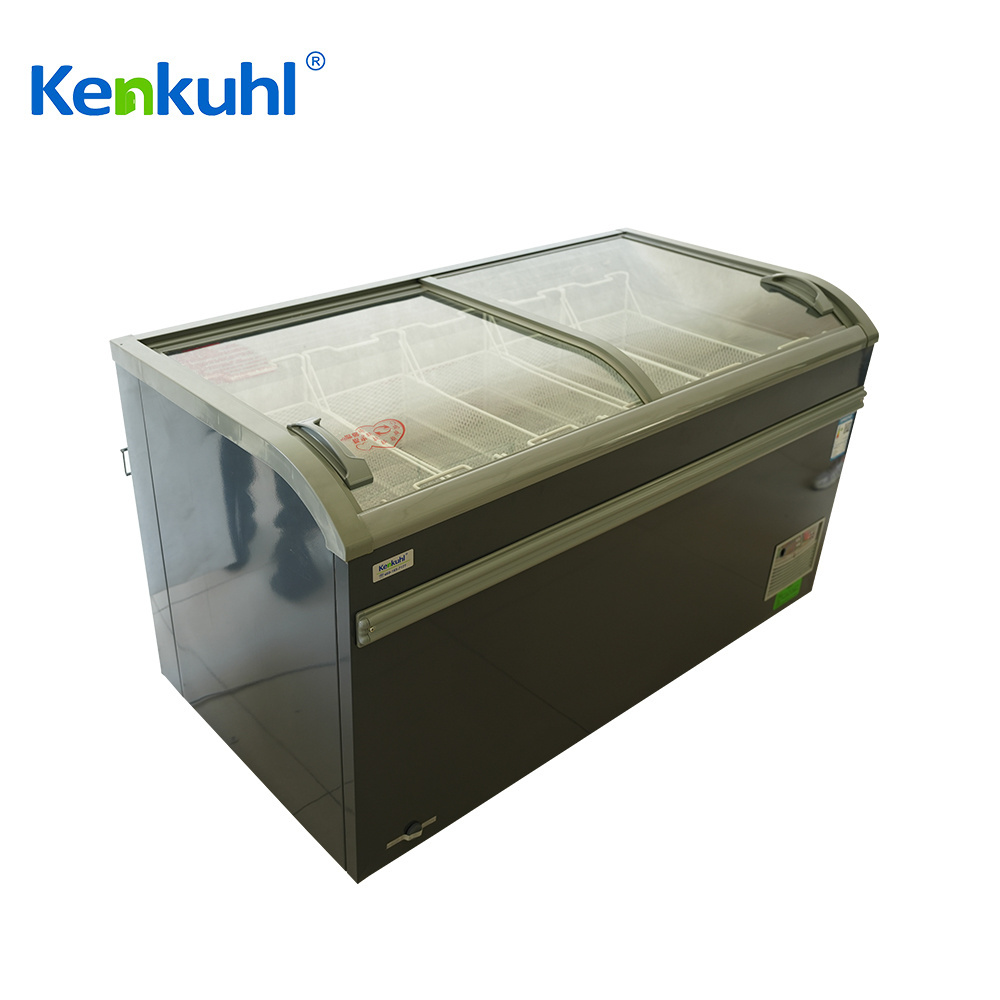 Kenkuhl  hot selling single curved combined island commercial pastry glass top chest display freezer supermarket refrigeration