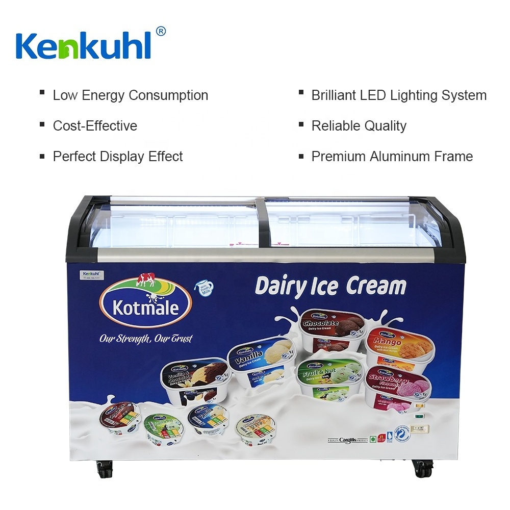 Kenkuhl single curved glass top freezer ice cream freezer display commercial chest freezer