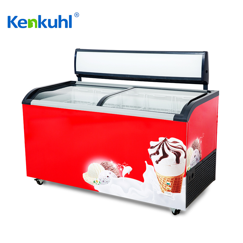 Kenkuhl 200L-700L ice cream popsicle butchery display fridges chiller fresh meat freezers for supermarket