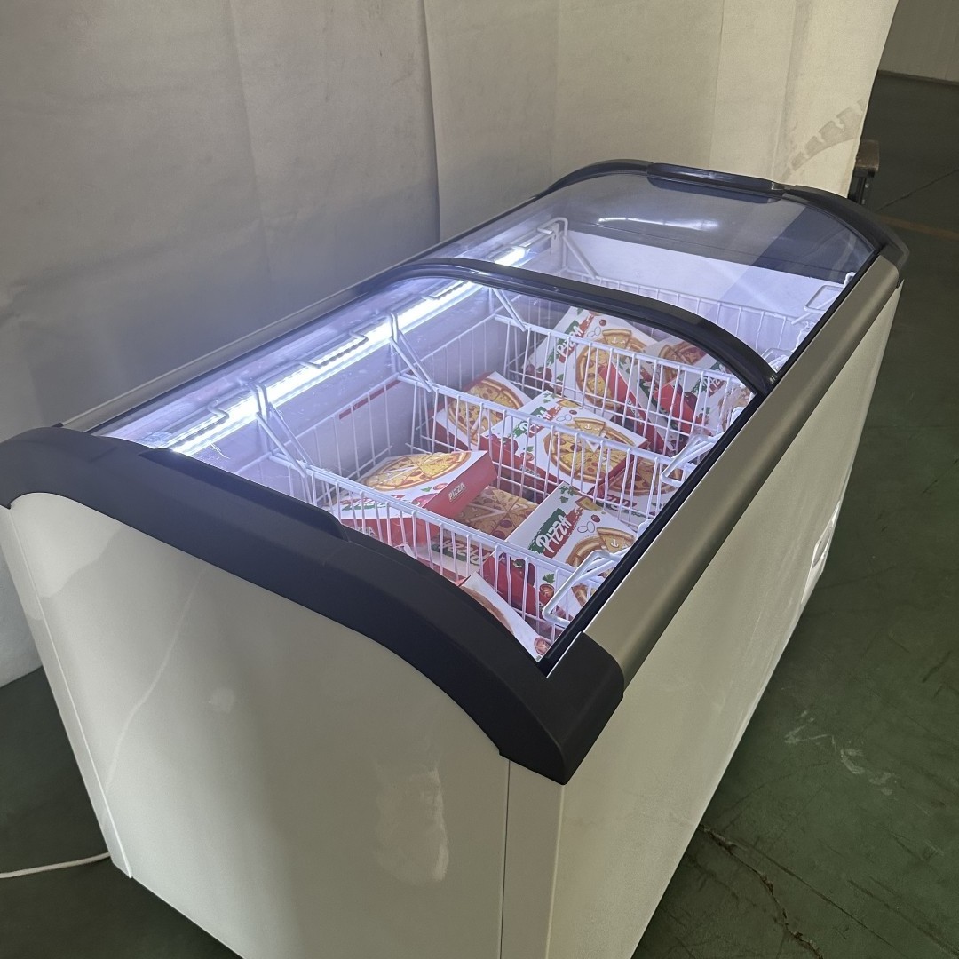 Kenkuhl double door sliding single curved top commercial ice cream display freezer