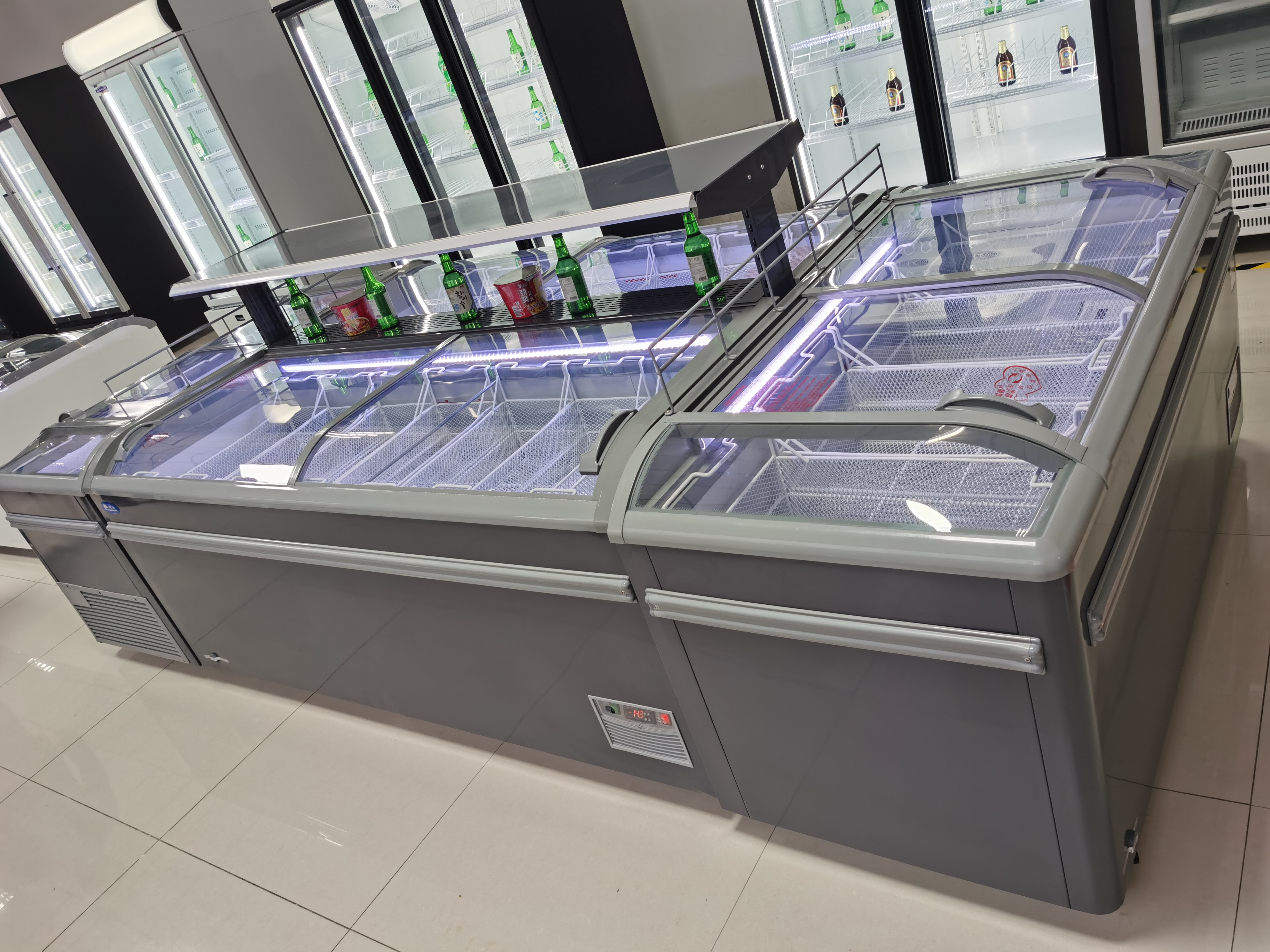 Kenkuhl  hot selling single curved combined island commercial pastry glass top chest display freezer supermarket refrigeration