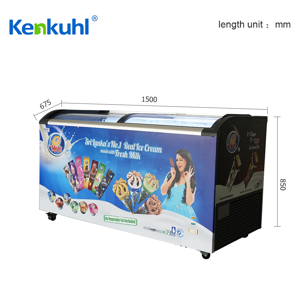 Kenkuhl 200L-700L ice cream popsicle butchery display fridges chiller fresh meat freezers for supermarket