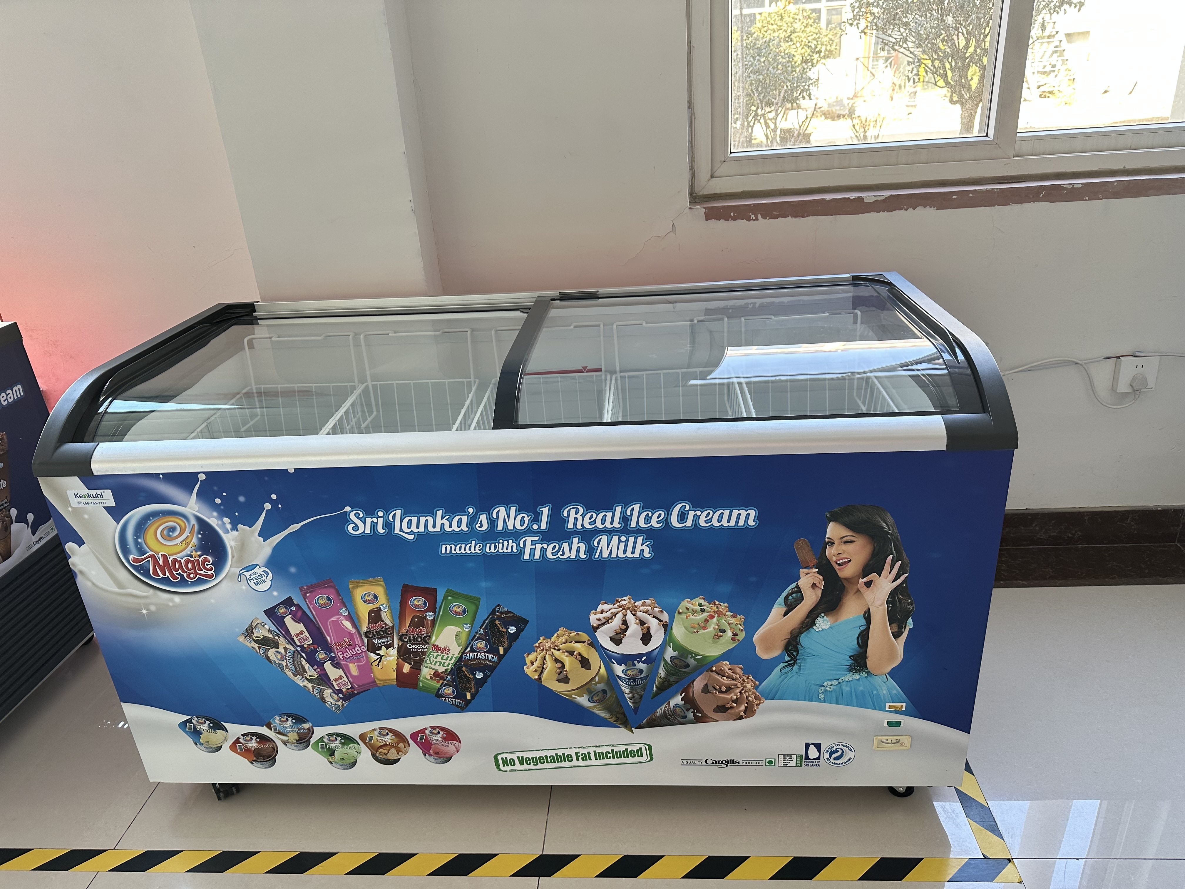 Kenkuhl double door sliding single curved top commercial ice cream display freezer