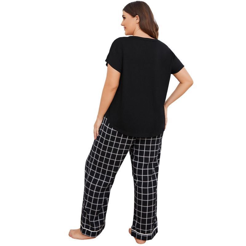 Wholesale women plus size pajamas T shirt print polyester pants sleep wear loungewear set for women