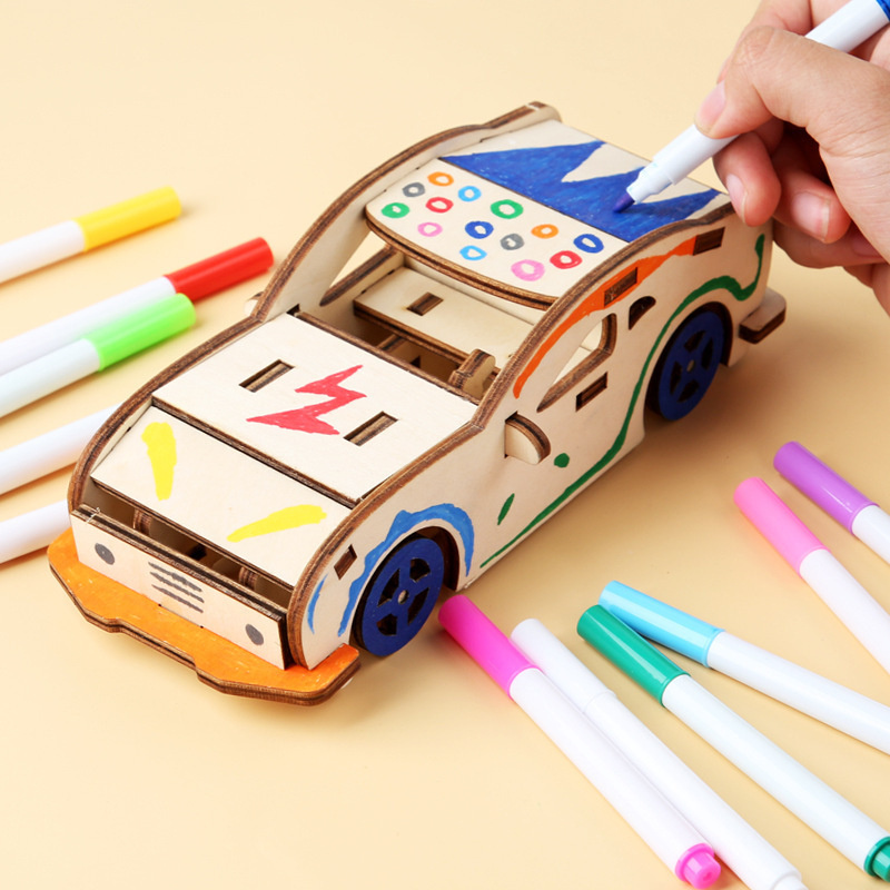 Wood Diy Car Toys Unfinished Wooden Cars Crafts For Students Home Activities Easy Woodworking Family Time Set