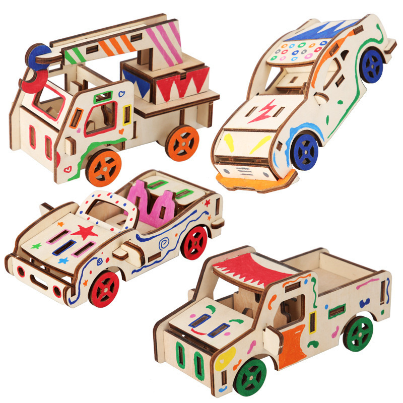 Wood Diy Car Toys Unfinished Wooden Cars Crafts For Students Home Activities Easy Woodworking Family Time Set