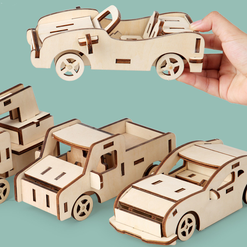 Wood Diy Car Toys Unfinished Wooden Cars Crafts For Students Home Activities Easy Woodworking Family Time Set