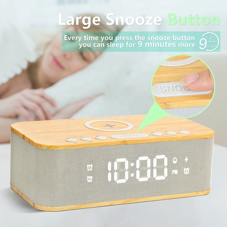 FANSBE Wholesale LED Digital 10W Bluetooth Speaker Mobile Phone Wireless Charger Alarm Clock Speaker