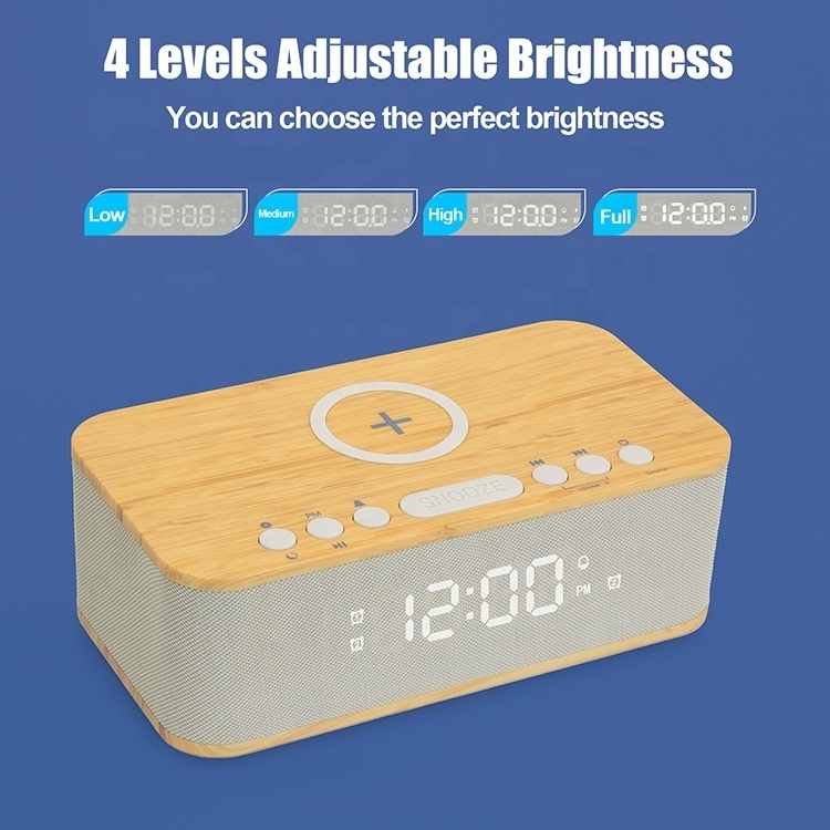 FANSBE 3 In 1 Wireless Charge 10W Bluetooth Speaker LED Digital Display Charge Speakers Alarm Clock