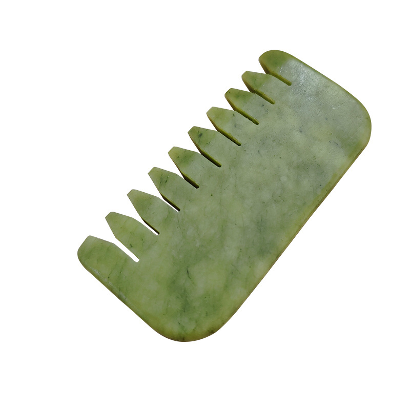 hot selling hair comb head natural guasha face neck lifting massage tool head scalp therapy green gua sha jade hair comb