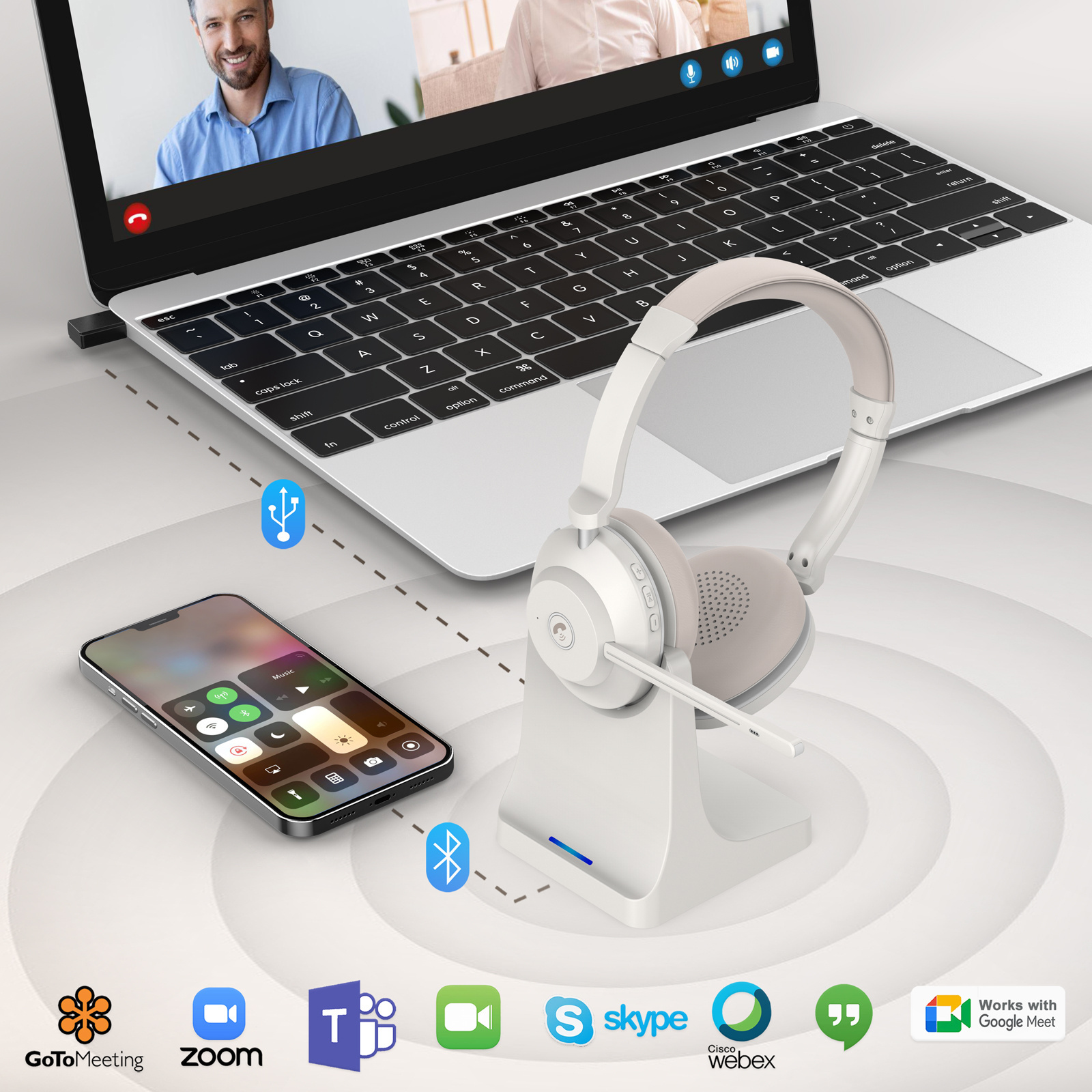 March New OEM ODM Dual Connection BT-882 Wireless Bluetooth Office Gaming business Headset Headphone with Microphone for PC