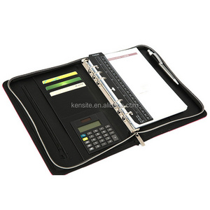 A5 Zipped PU Leather Conference Folder Portfolio with Calculator Brown Green Pink