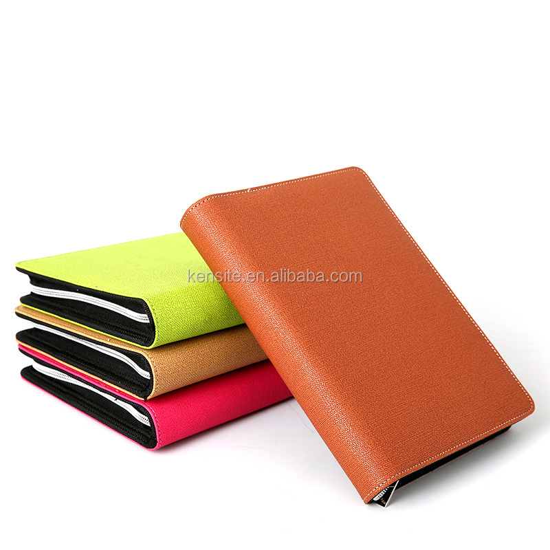 A5 Zipped PU Leather Conference Folder Portfolio with Calculator Brown Green Pink