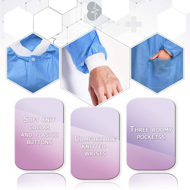 Food Grade Unisex Nonwoven  PP SMS Disposable Blue Lab Coats Knee Length Lab Gown