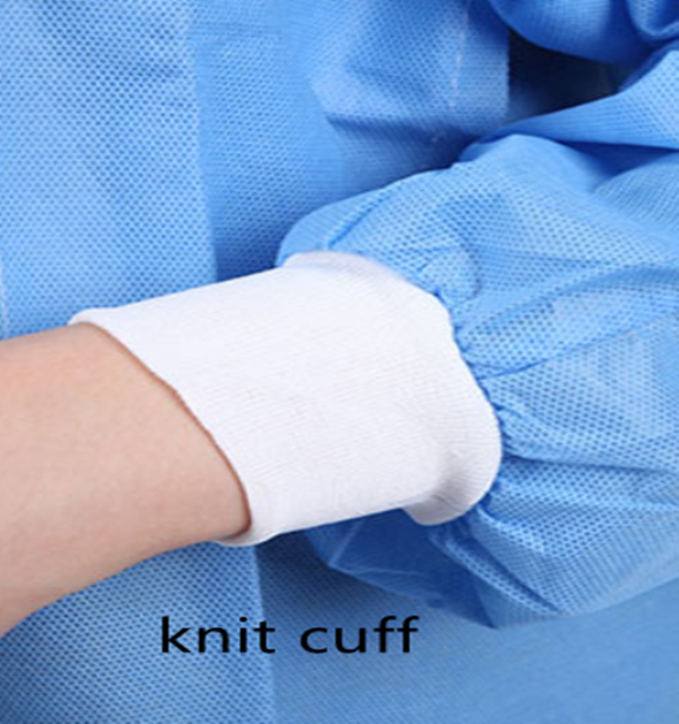 Customized Size Nonwoven Disposable Blue Lab Coat Apron with Pockets Knitted Collar Cuff  for Food Industry