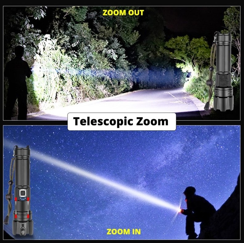 High Quality Led Super Power 1500m Waterproof Outdoor Use 26650 18650 Battery Type C Rechargeable Tactical  Flashlight