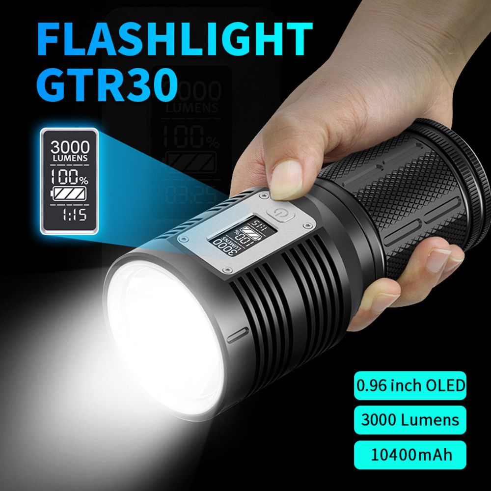 High-end Type-c charging Luxury OLED display Built-in 4pcs 18650 battery P90 LED Flashlight