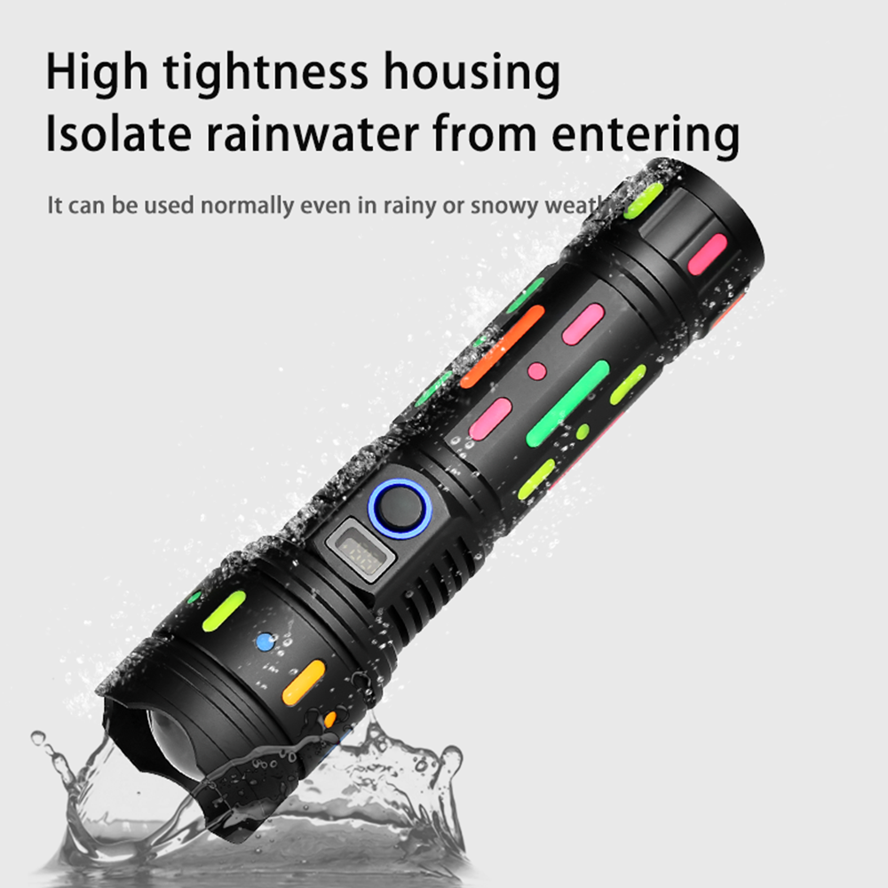 Helius High Quality New Super Bright High Power Long Distance Fluorescent Film Power Indicator Rechargeable LED Flashlight