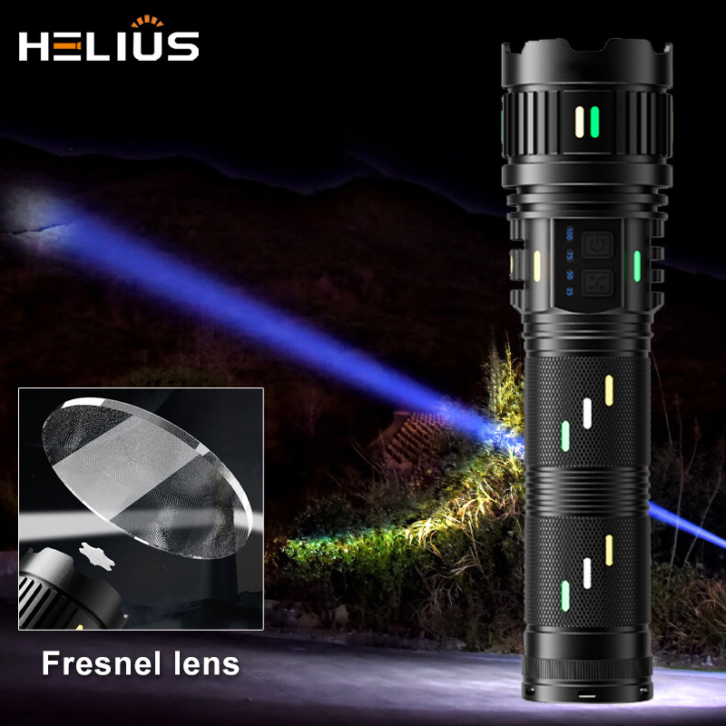 Helius 2024 Latest Fresnel Lens Ultra Bright Strong Light Long Range Type-C Rechargeable Mobile Power Zoom LED Flashlight