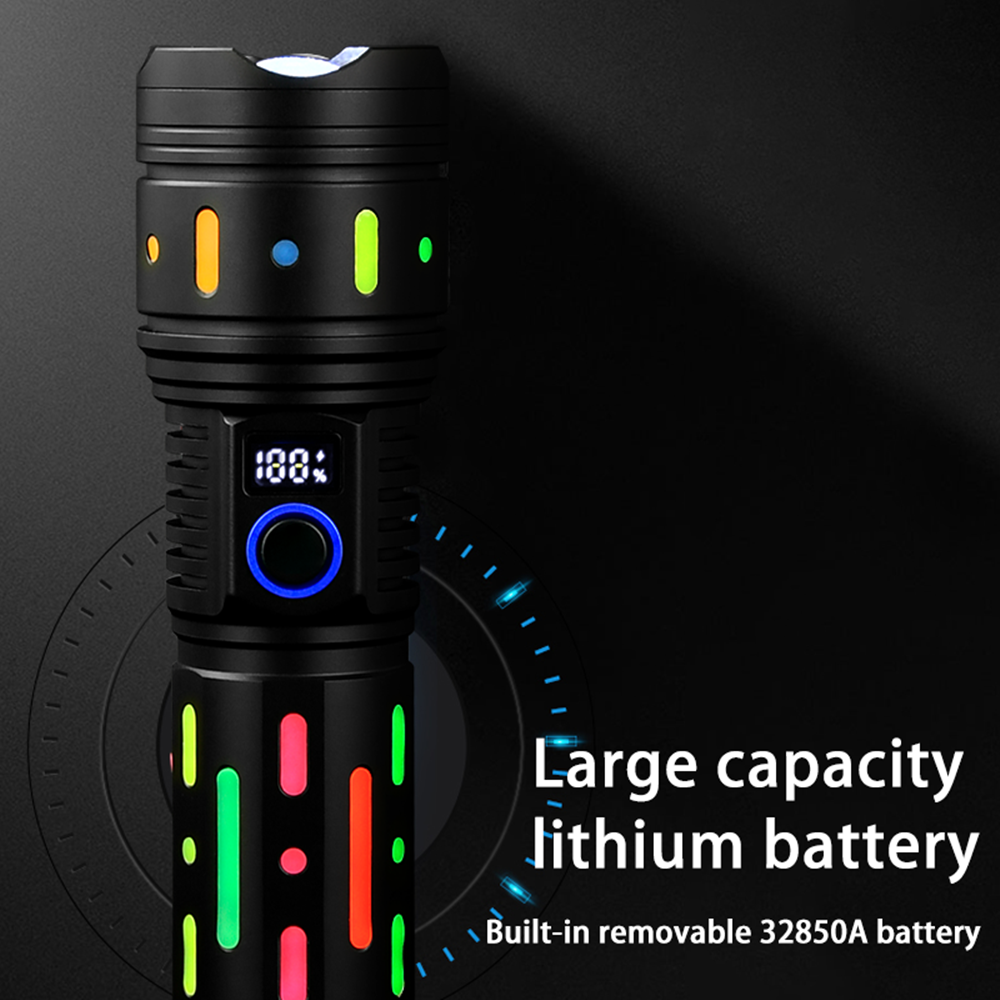 Helius High Quality New Super Bright High Power Long Distance Fluorescent Film Power Indicator Rechargeable LED Flashlight