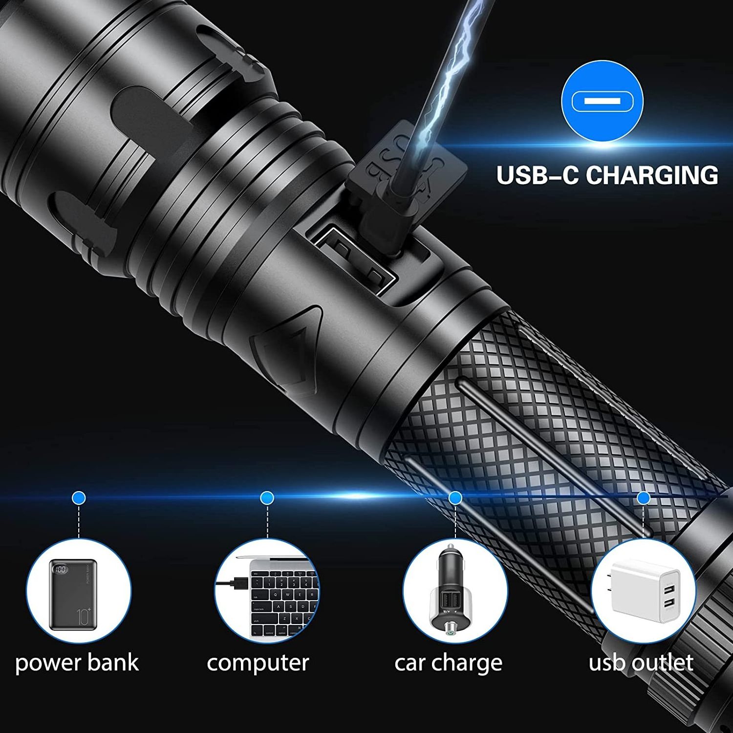 Led Super Bright Rechargeable P70 10000 Lumens Powerful Tactical Suitable For Walking The Dog Hiking Led Flashlight