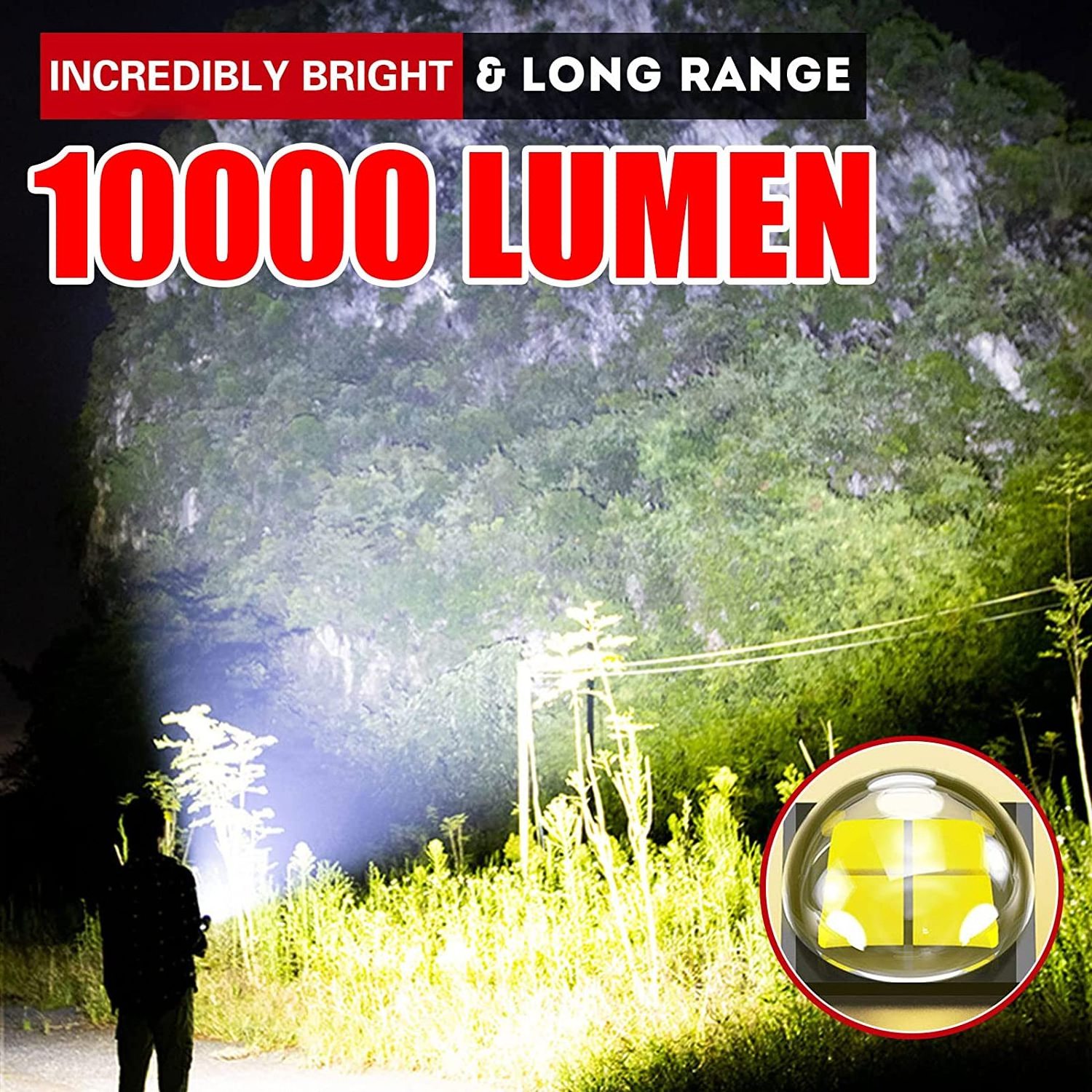 Led Super Bright Rechargeable P70 10000 Lumens Powerful Tactical Suitable For Walking The Dog Hiking Led Flashlight