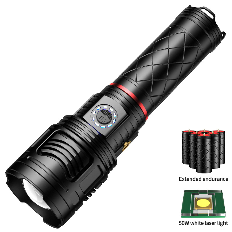 Helius New Length Adjustable Strong Light Long Distance Rechargeable Electricity Display Super Bright Aluminum Flashlight