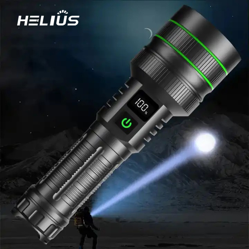 Helius New Ultra Long Distance High Power USB Rechargeable Strong Light Outdoor Portable Lantern Waterproof LED Flashlight