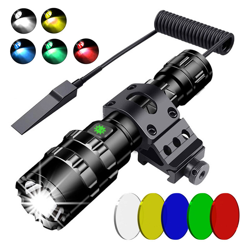 New Led Outdoor L2 Lamp Beads Five Colors Switching White Yellow Blue Green Red Light Strong Long-Distance Flashlight