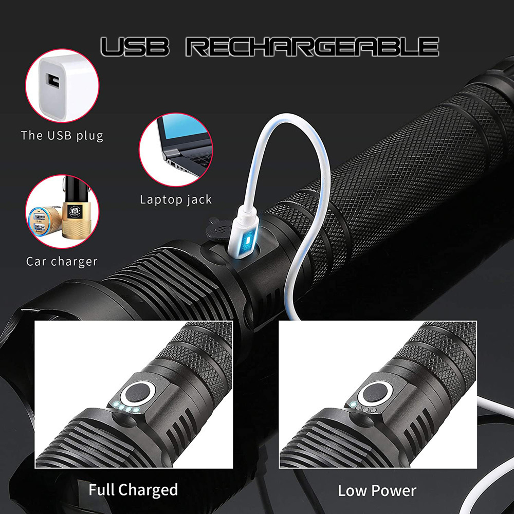 Promotional 2000 Lumens Zoomable 3 Modes Waterproof Camping Outdoor Strobe Powerful Tactical Flashlight Torch light