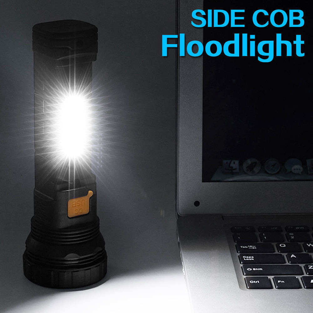 2022 Discharging COB Solar Power Bank Torch Light 3 Modes Waterproof L2 LED 5000 Lumens Power USB Rechargeable Solar Flashlight