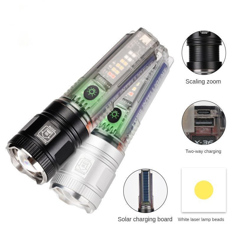 Helius New Outdoor Multi-function XHP50 Strong Light Long Shot Solar Rechargeable Flashlight