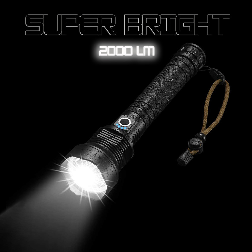 Promotional 2000 Lumens Zoomable 3 Modes Waterproof Camping Outdoor Strobe Powerful Tactical Flashlight Torch light