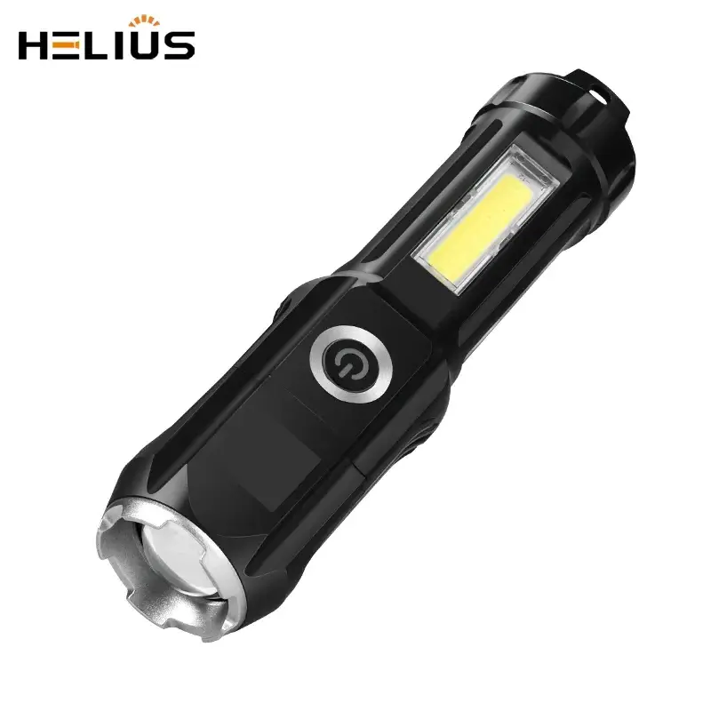 Helius LED Focusing Dual Light Source Portable Strong Light Rechargeable COB Flood Side Light Small Flashlight