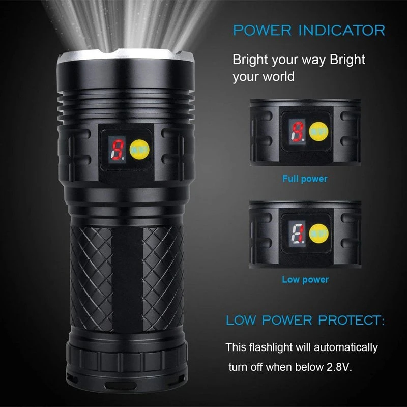 100000 Lumens,15x T6 LED 4 Modes Super Bright Tactical Flashlight, Waterproof Handheld Light with Power D Led Flashlight