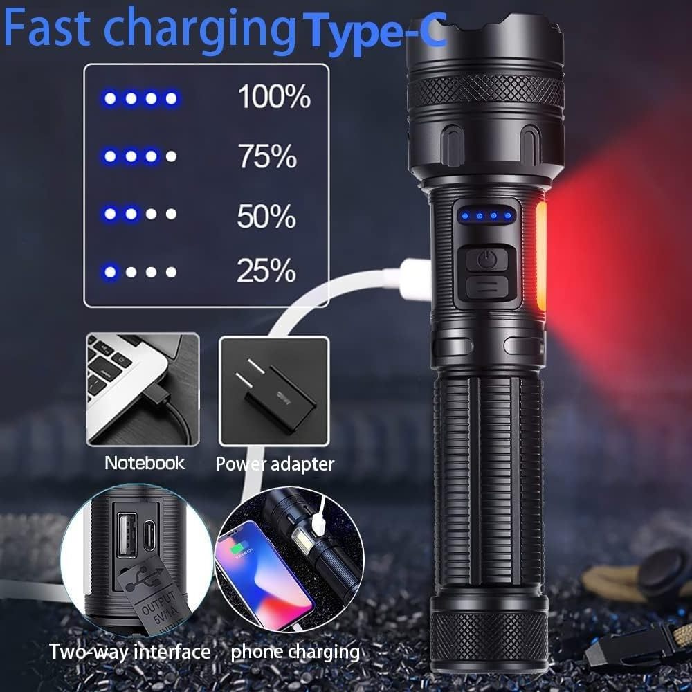 Helius New 100000 High Lumens Super Bright Xhp160 9-Mode Cob Zoomable Type-C Fast Charging Flashlight