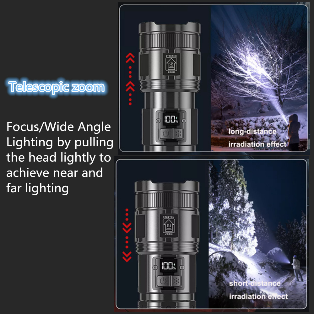 High Power P90+COB Tail Lights Flashlight Built-in 3*18650 Lithium battery Pack Dimming Light Rechargeable Self Defense Torch