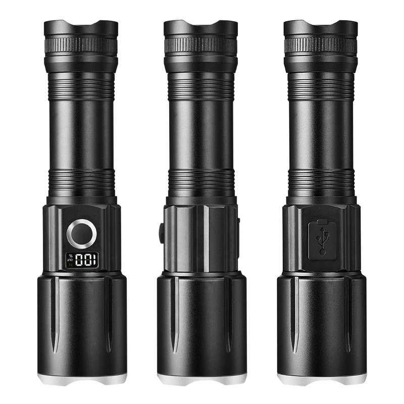 2024 Helius Upgrade Model Outdoor Super Bright Bright Long Shot Digital Display Telescopic Zoom Led Rechargeable Flashlight