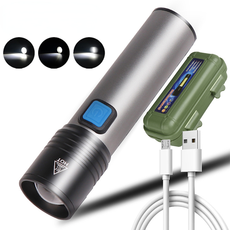 Zoomable T6 Power Bank Torch 3 Modes Switch Zoom Lens Built in Rechargeable Battery Camping Light  LED Flashlight