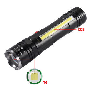 Helius High Quality Outdoor Bright Light Usb Rechargeable Zoom T6 Long Range Work Light With Magnet Pen Clip Cob Flashlight