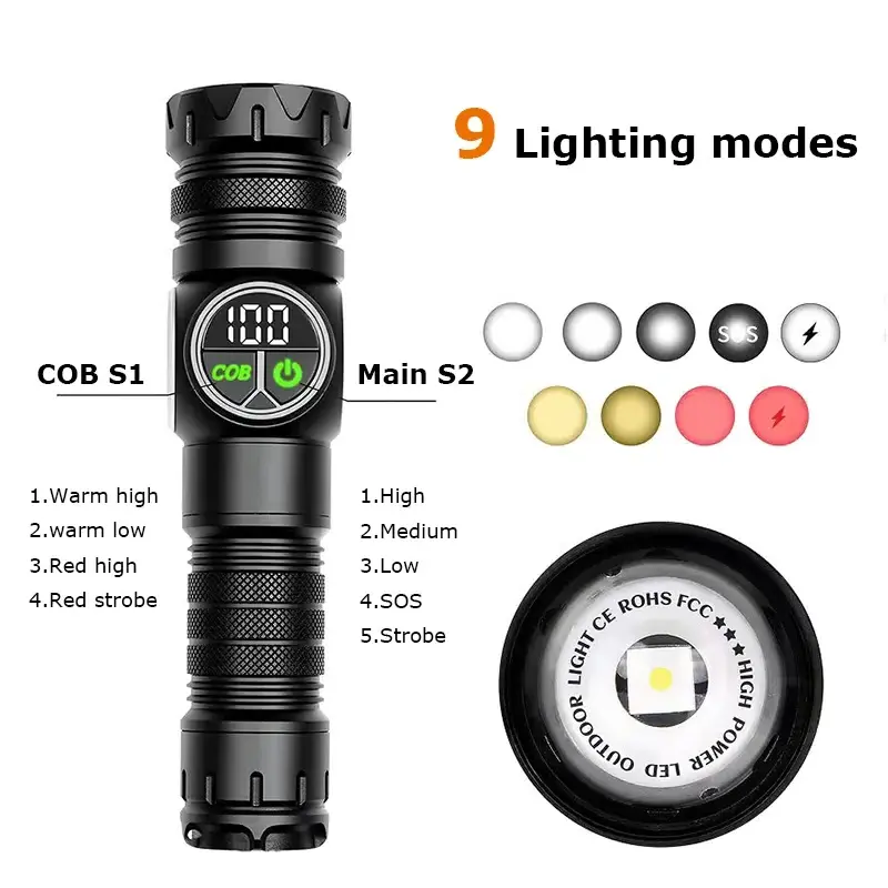 Helius High Quality New 3000 lumens 1000m Range Dual Switch Light Source USB Rechargeable Zoom LED Flashlight