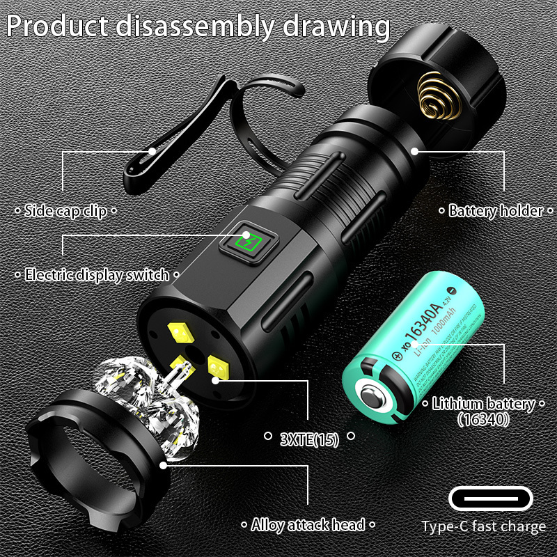 New Strong Light Outdoor Multifunctional Super Bright Three Eyes Small Steel Cannon Mini Portable Clip Hat Light Flashlight