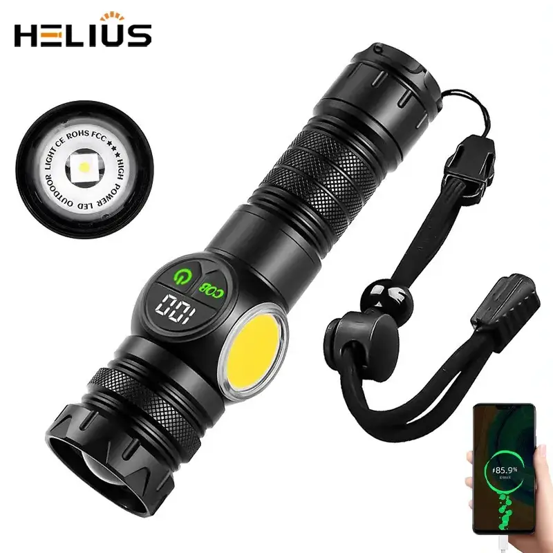 Helius High Quality New 3000 lumens 1000m Range Dual Switch Light Source USB Rechargeable Zoom LED Flashlight